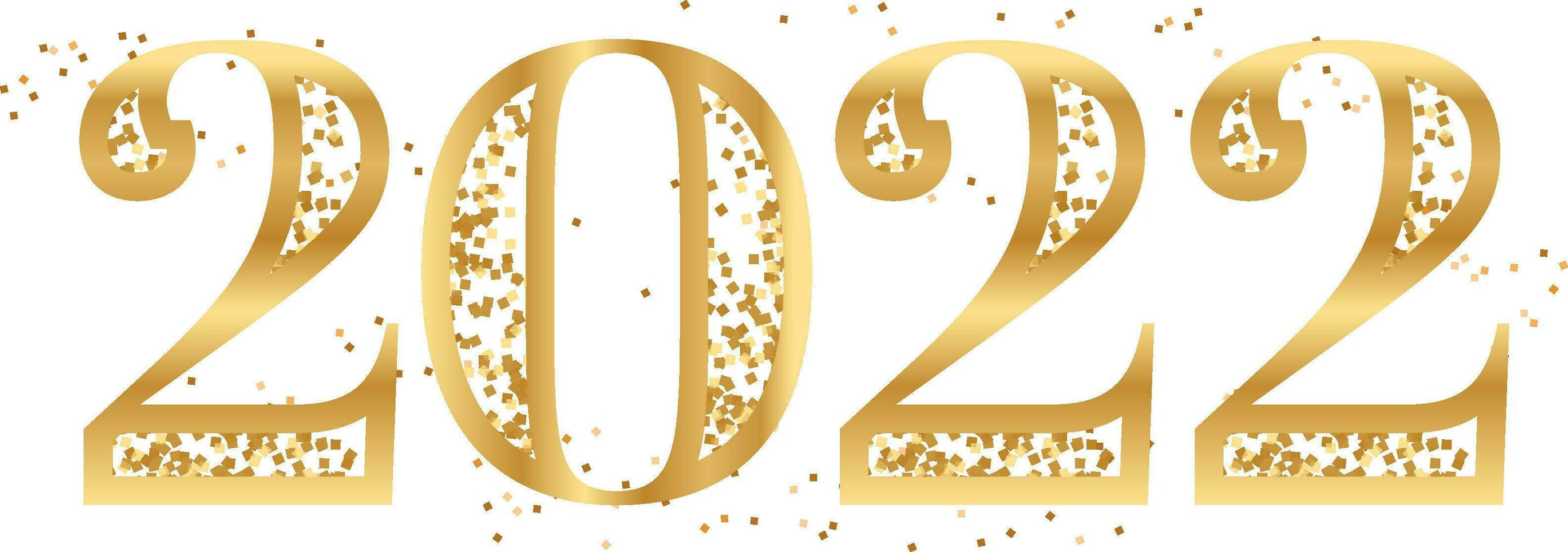 Golden 2022 Number With Confetti Particles On White Background. vector