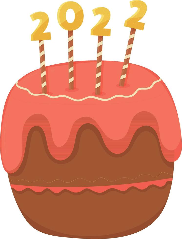 2022 Chocolate Number Sticks On Delicious Cake Element. vector