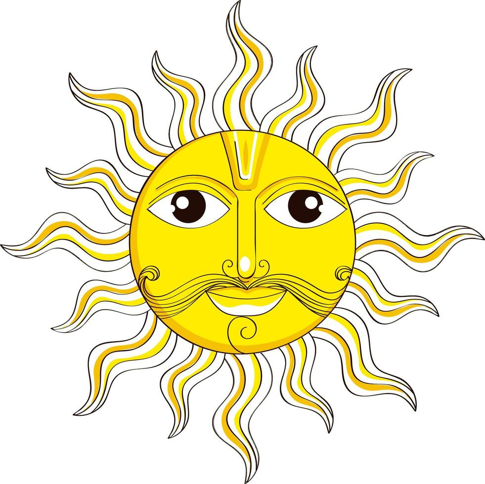 surya deidad cara elemento en amarillo y blanco color. vector