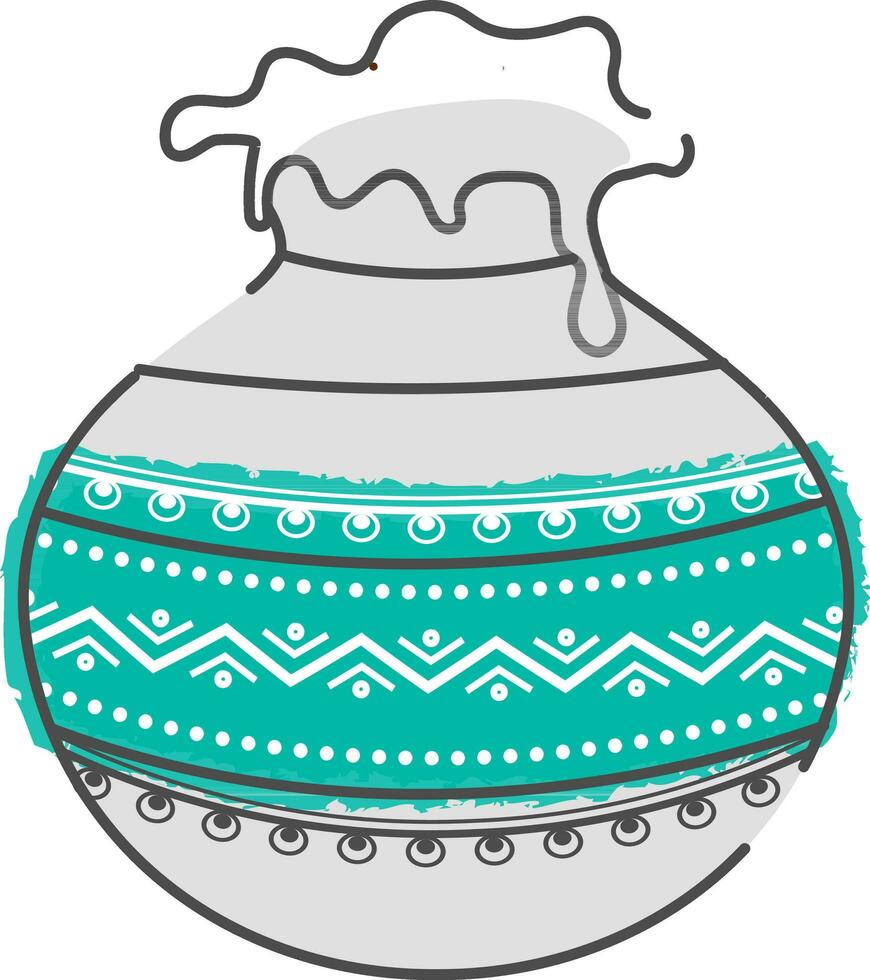 Doodle Mud Pot Full Of Dish On White Background. vector