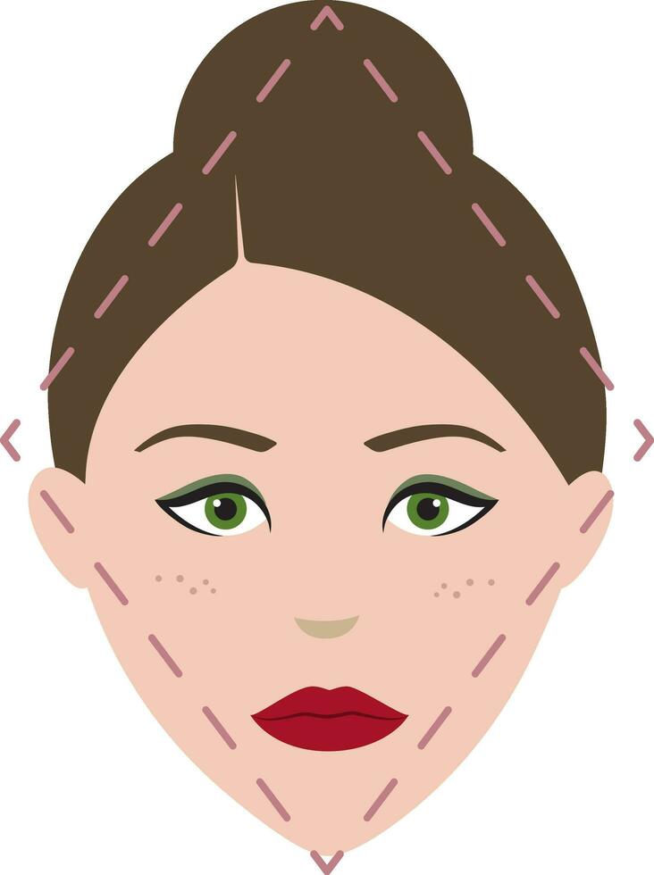 diamante cara forma joven hembra personaje icono en plano estilo. vector