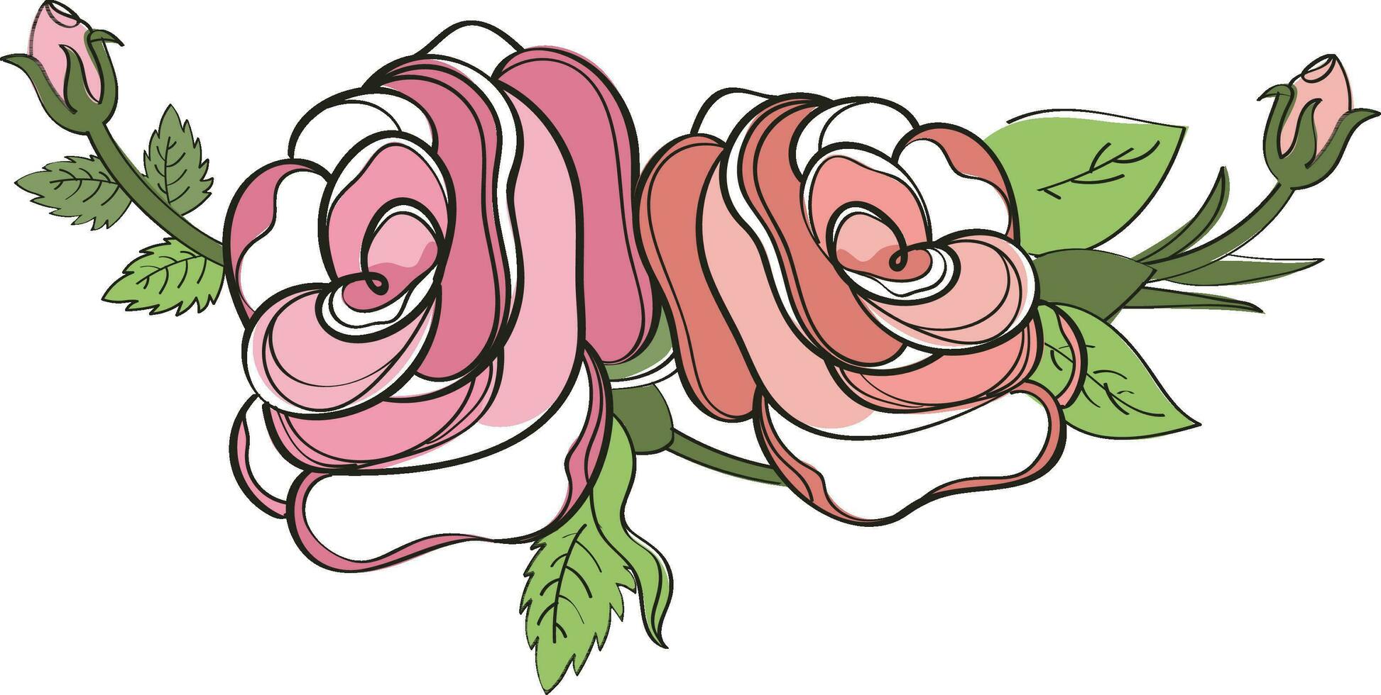 Pink And Brown Rose Flower And Buds Decorated Design. vector