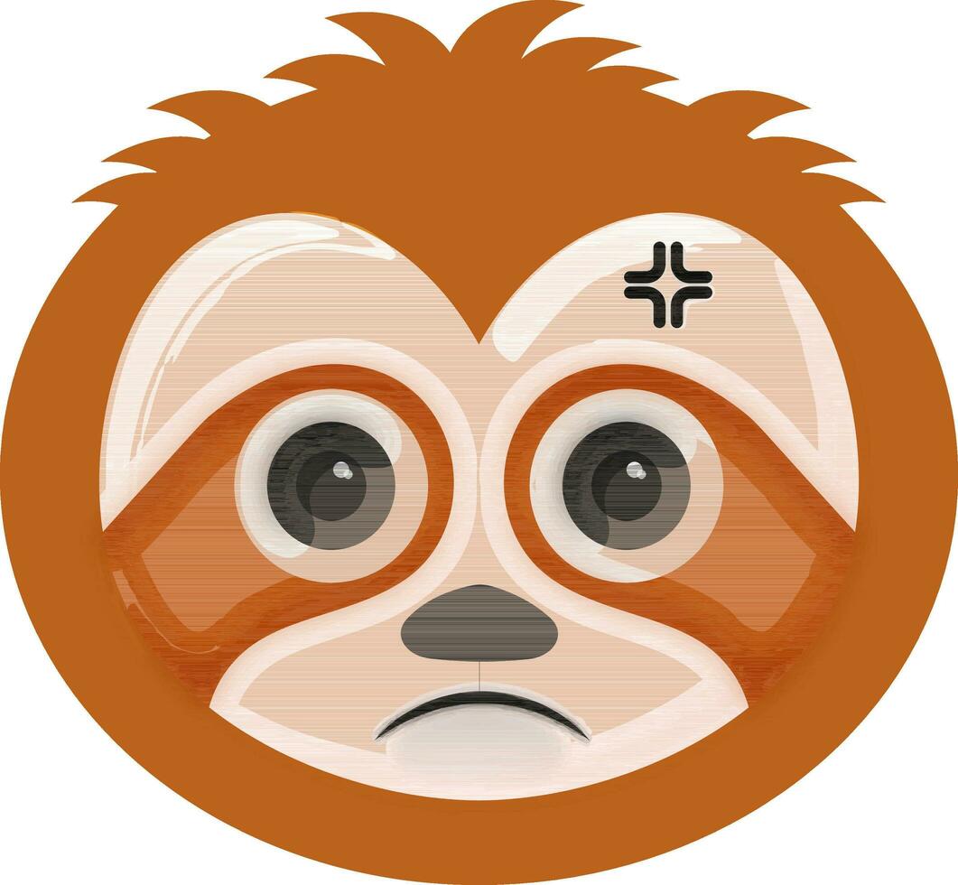 White And Brown Sad Cartoon Sloth Animal Circle Face Flat Icon. vector