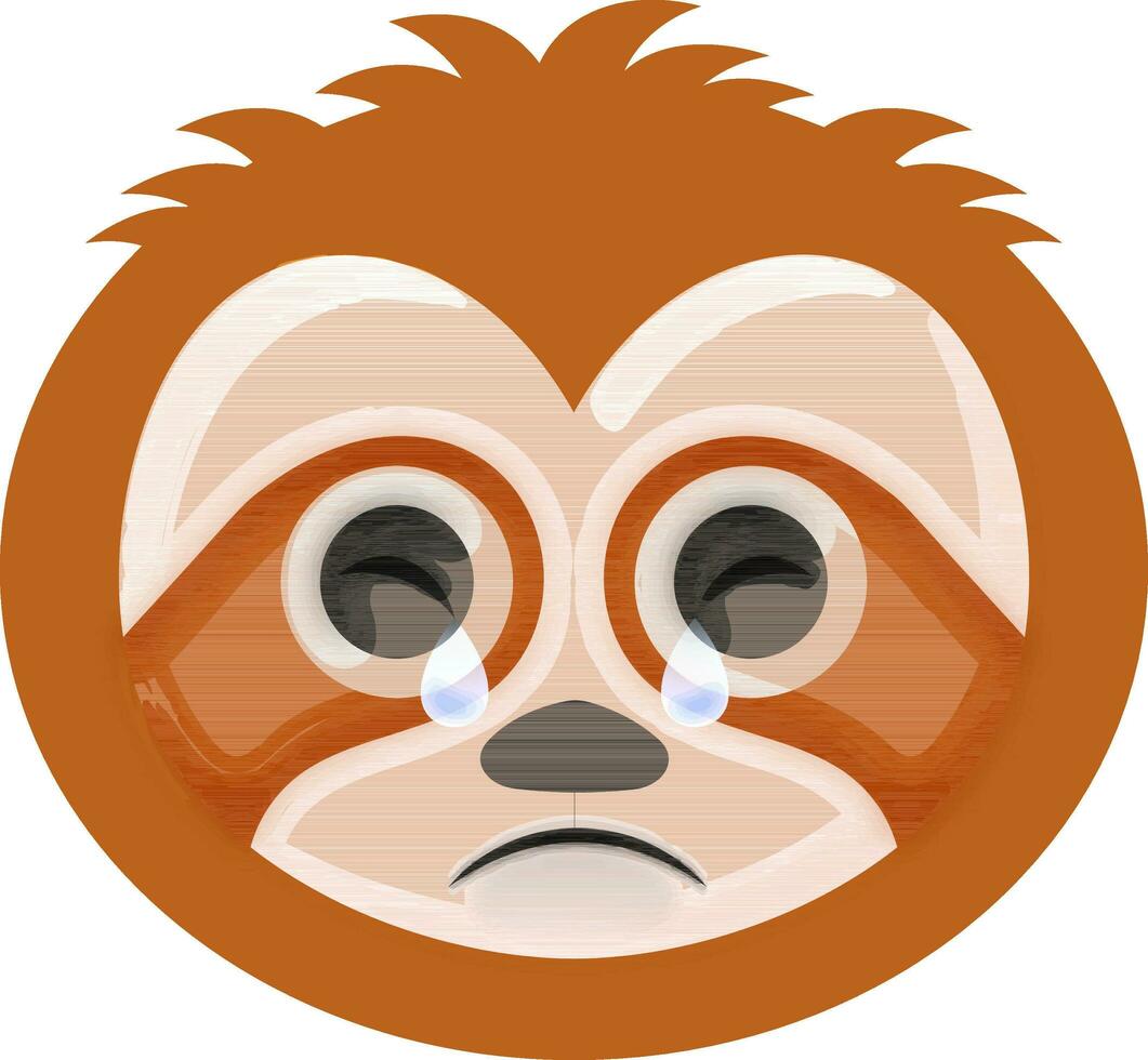 Crying Cartoon Sloth Animal Circle Face Flat Icon. vector