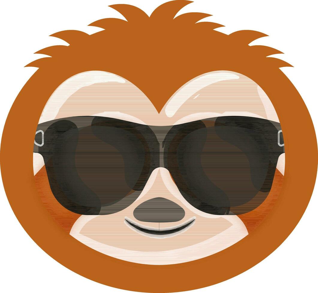 Black Goggles Wearing Sloth Animal Cartoon Emoji Flat Icon. vector