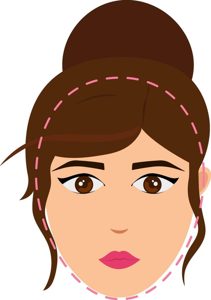 oval cara inteligente niña con pelo bollo icono terminado ligero magenta antecedentes. vector