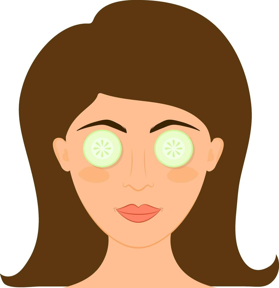 Pepino rebanada en mujer ojos icono en verde y marrón color. vector