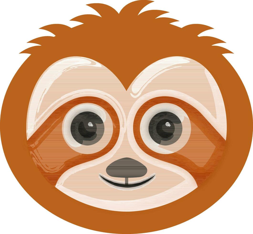 Cute Smiley Cartoon Sloth Animal Face Orange And White Icon. vector