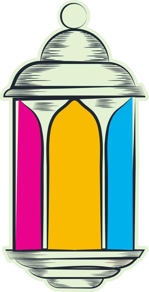 Colorful Arabic Lantern Element In Sticker Style. vector