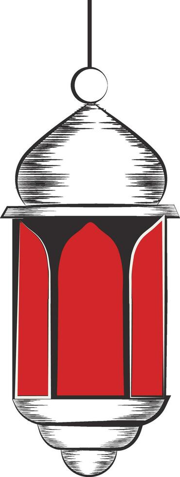 Doodle Arabic Lantern Element In Red And White Color. vector