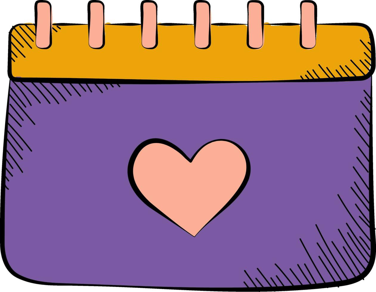 Doddle Style Heart Symbol Calendar Orange And Purple Icon. vector