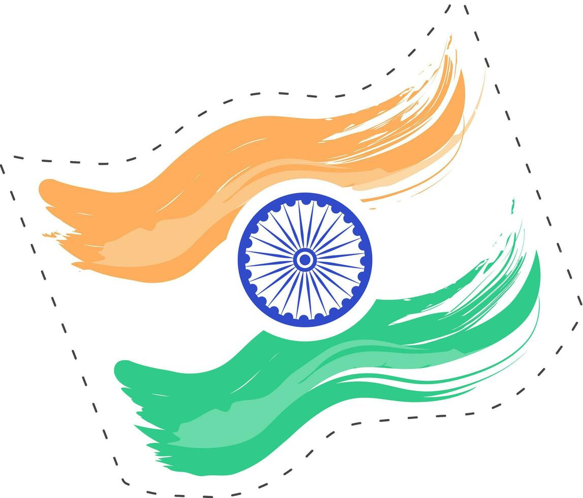 Sticker Illustration Of Wavy Indian National Flag. vector