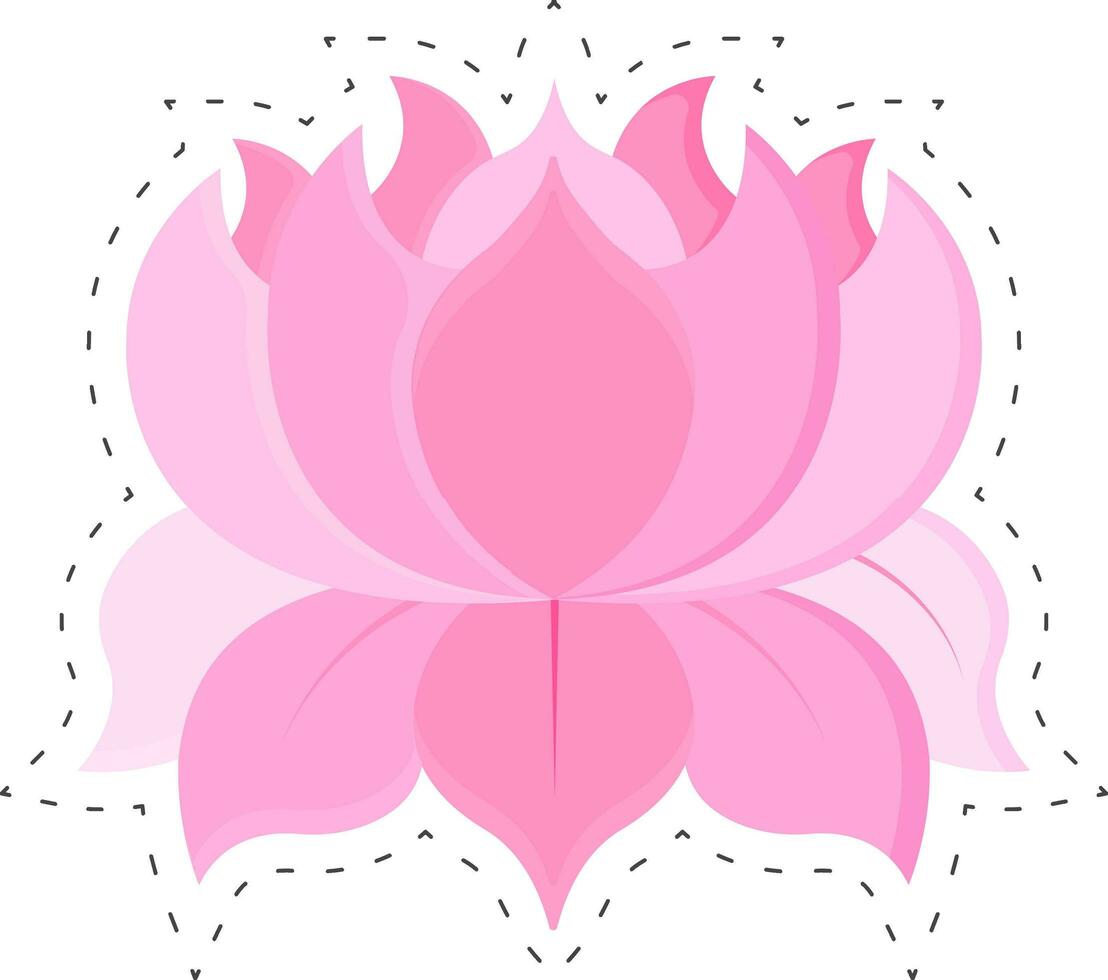 Pink Lotus Flower In Sticker Style. vector