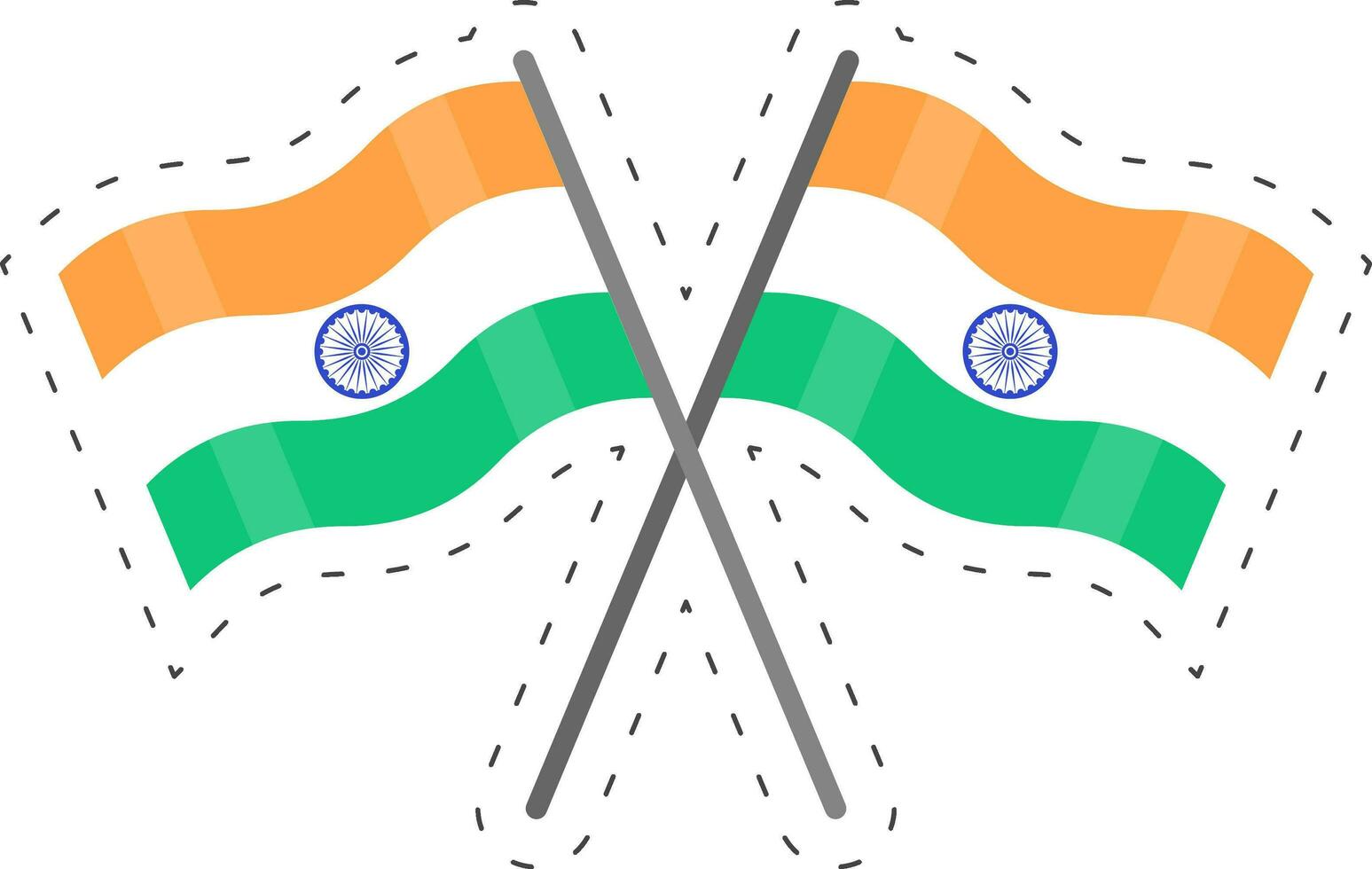 Cross Indian National Flag In Sticker Style. vector