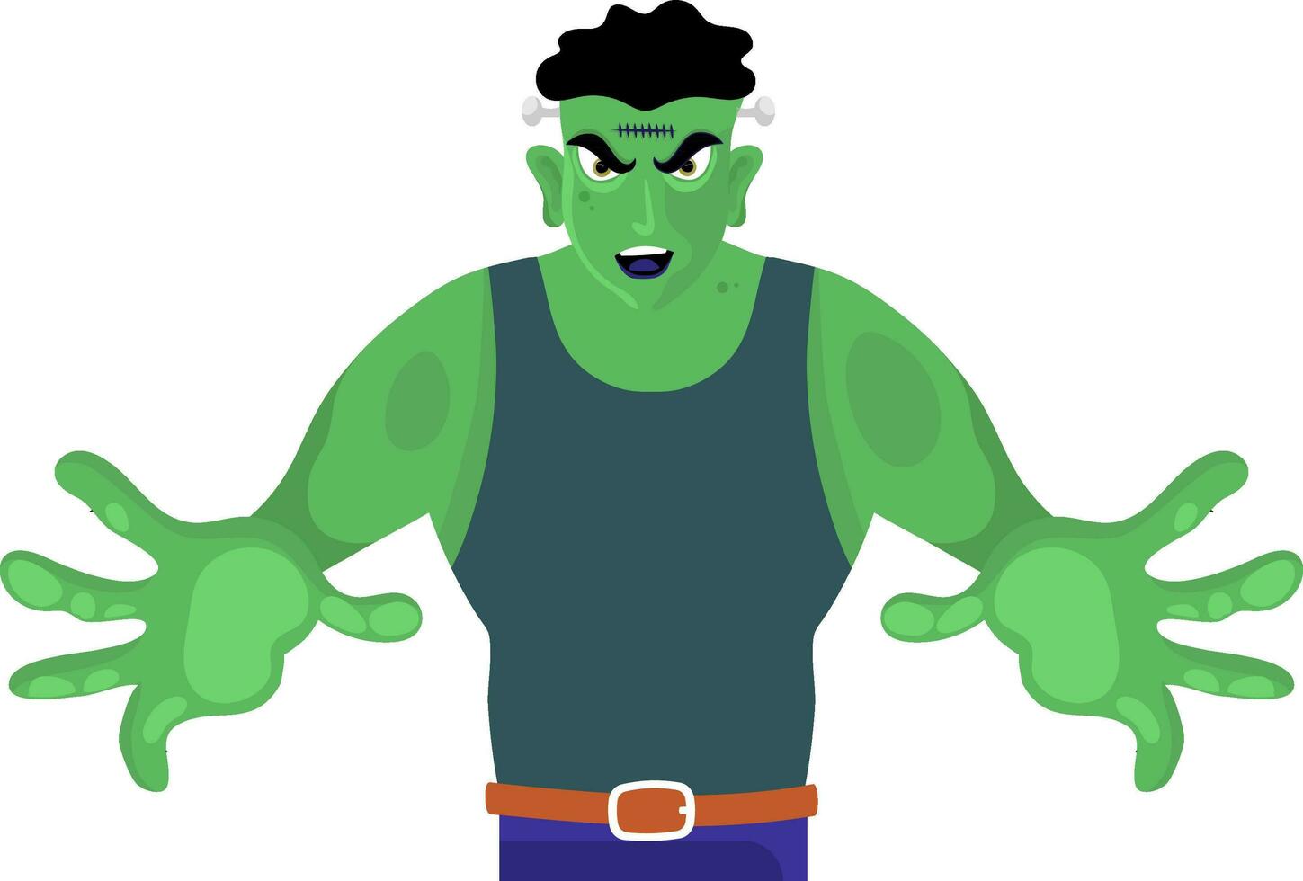 Flat Illustration Of Grabbing Zombie Man Cartoon Character Green Icon. vector