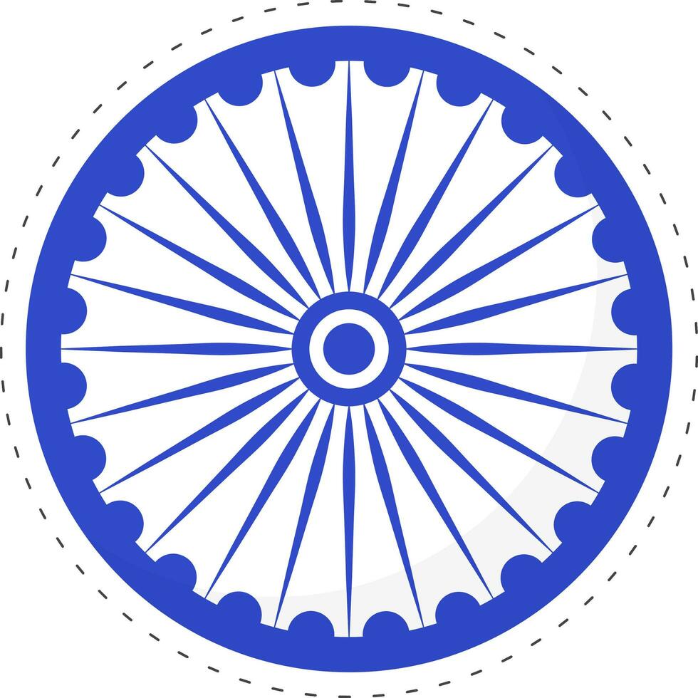 Blue And White Illustration Of Ashoka Wheel Sticker. vector