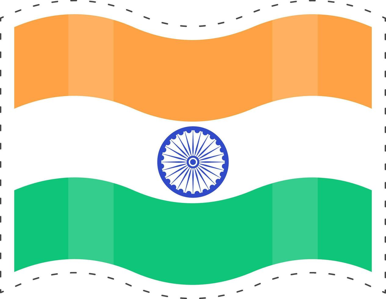 Wavy Indian National Flag In Sticker Style. vector