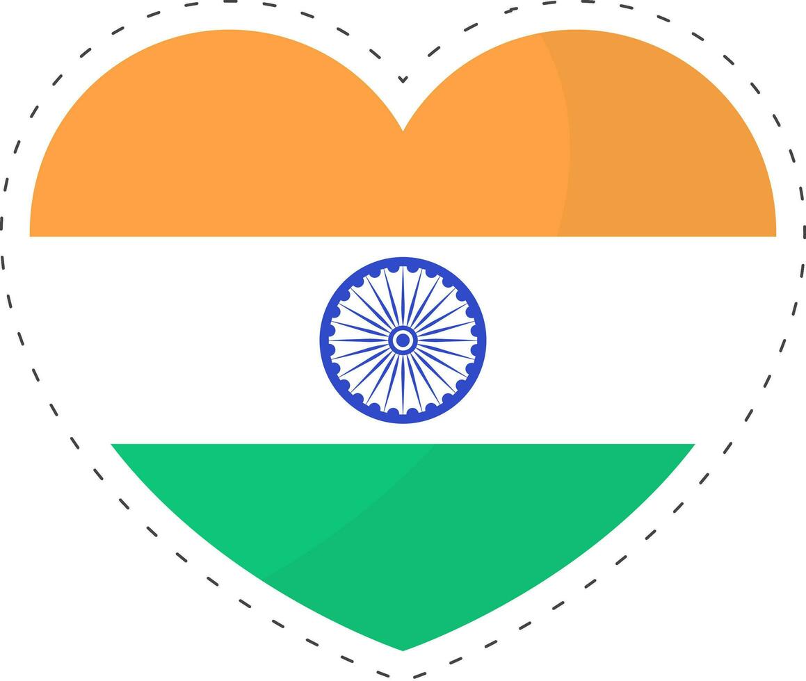 Indian Nation Flag Color Heart Sticker Element. vector