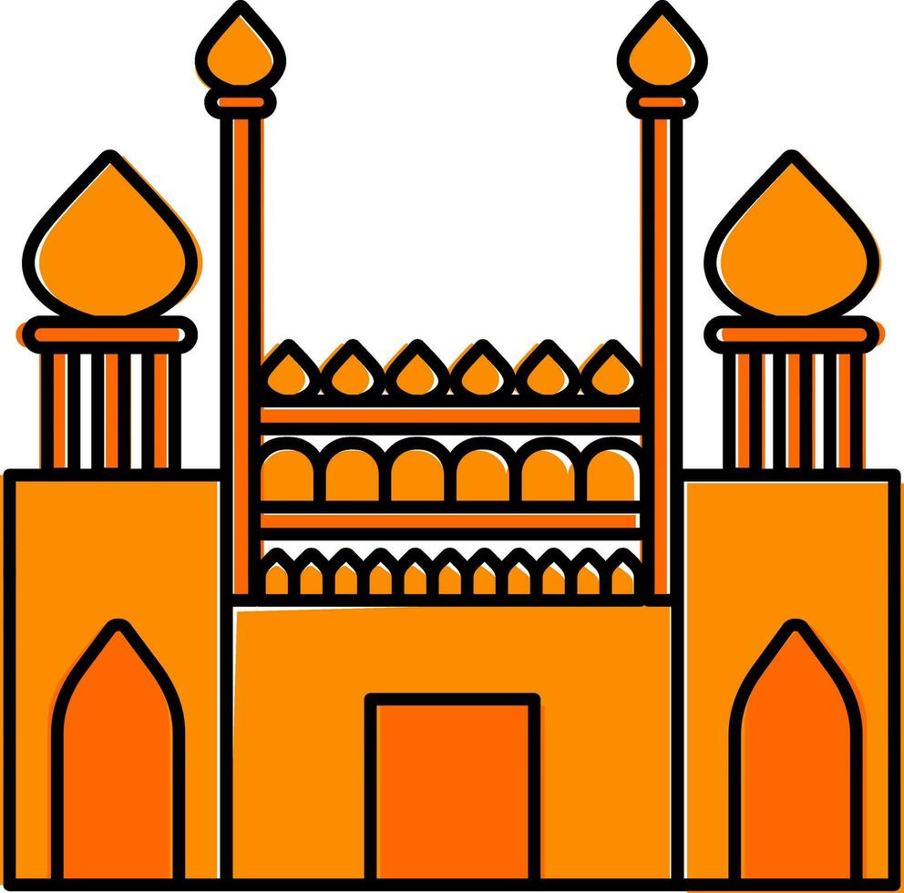 Isolated Red Fort Icon In Orange Color. vector