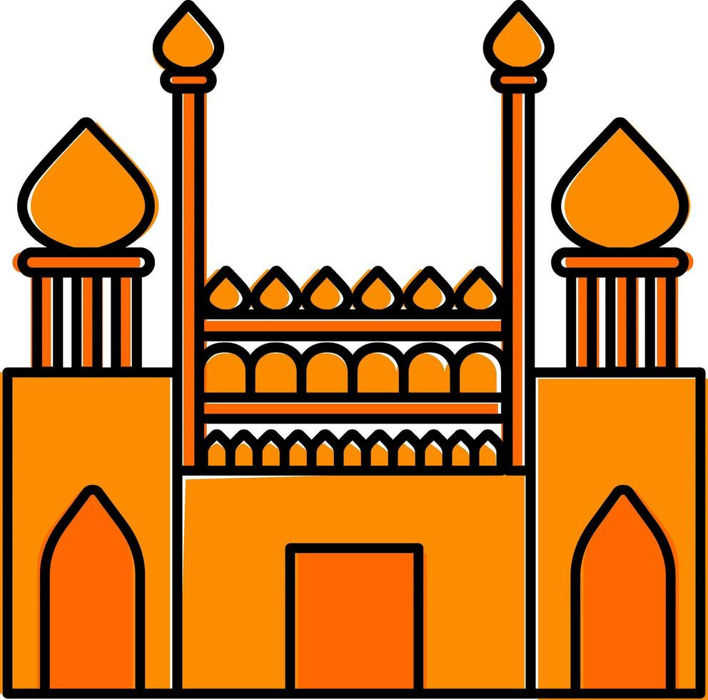 Isolated Red Fort Icon In Orange Color. vector