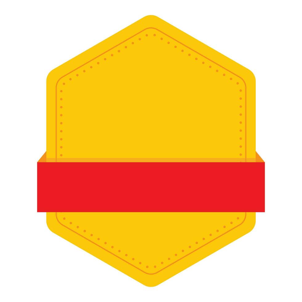 Empty Hexagon Badge With Ribbon Element In Yellow And Red Color. vector