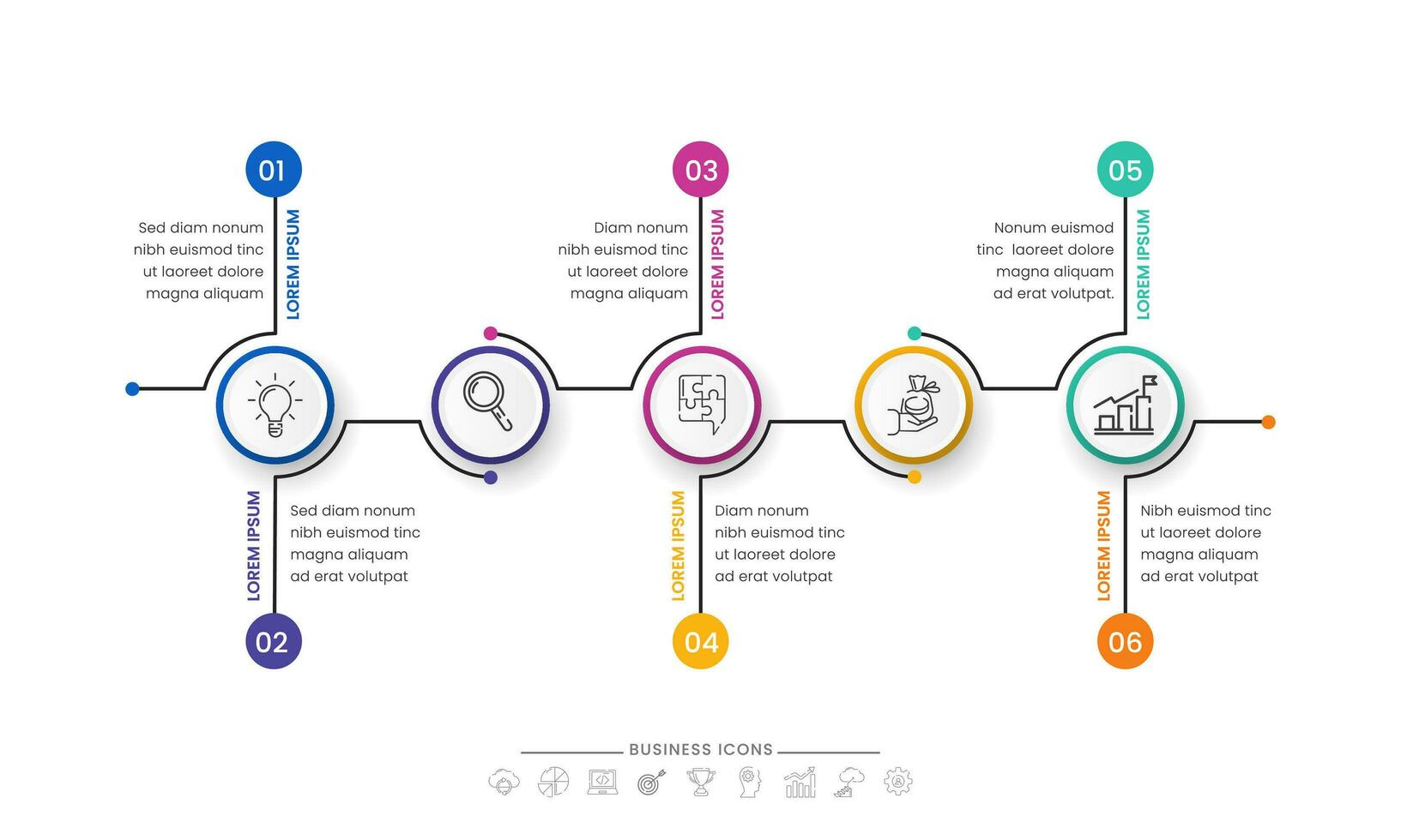 Business Infographics Timeline Template With Various Steps, Icons. Workflow Concept. vector