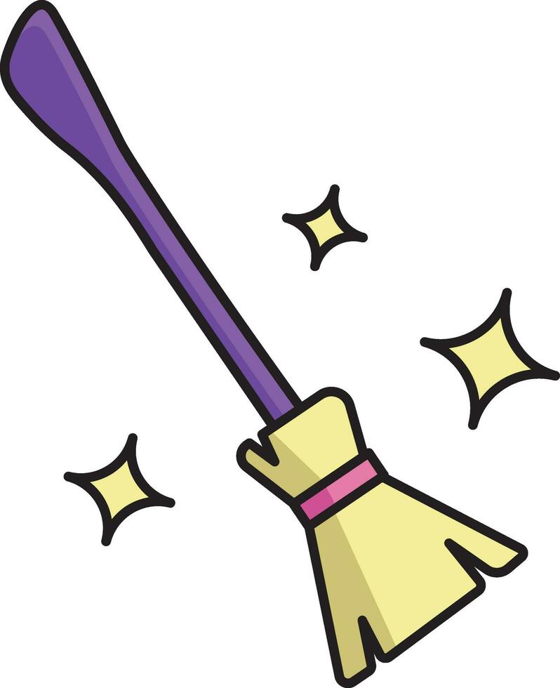 Purple And Yellow Broom Icon In Flat Style. vector