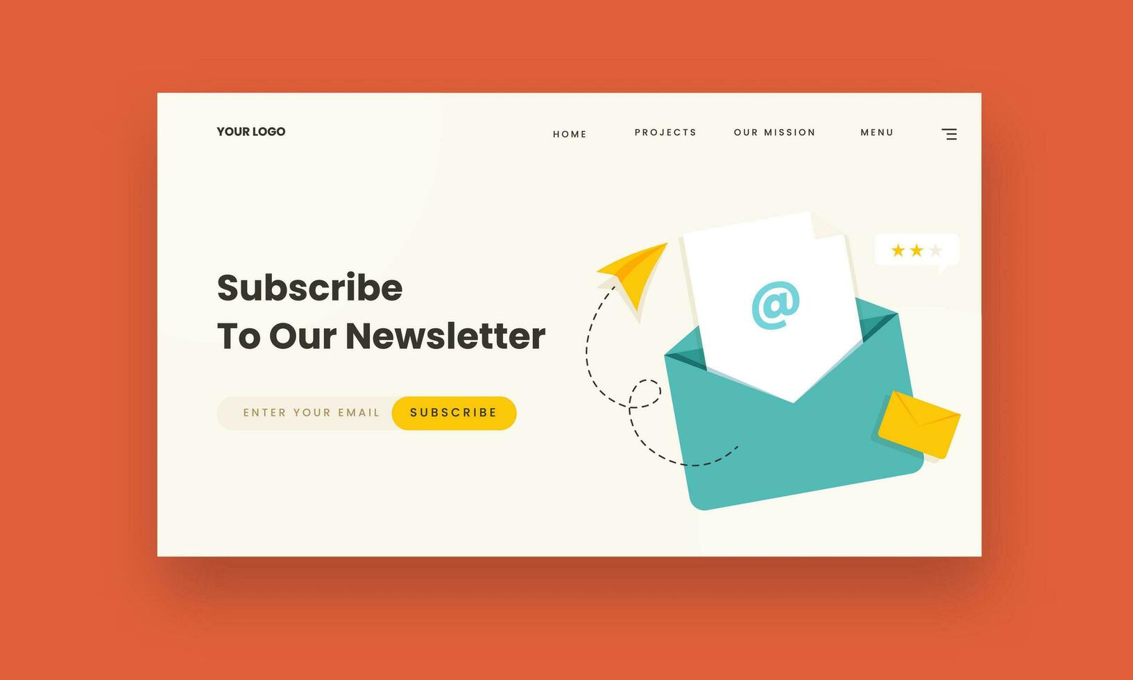 Subscribe To Our Newsletter Based Landing Page With Open Envelope. vector