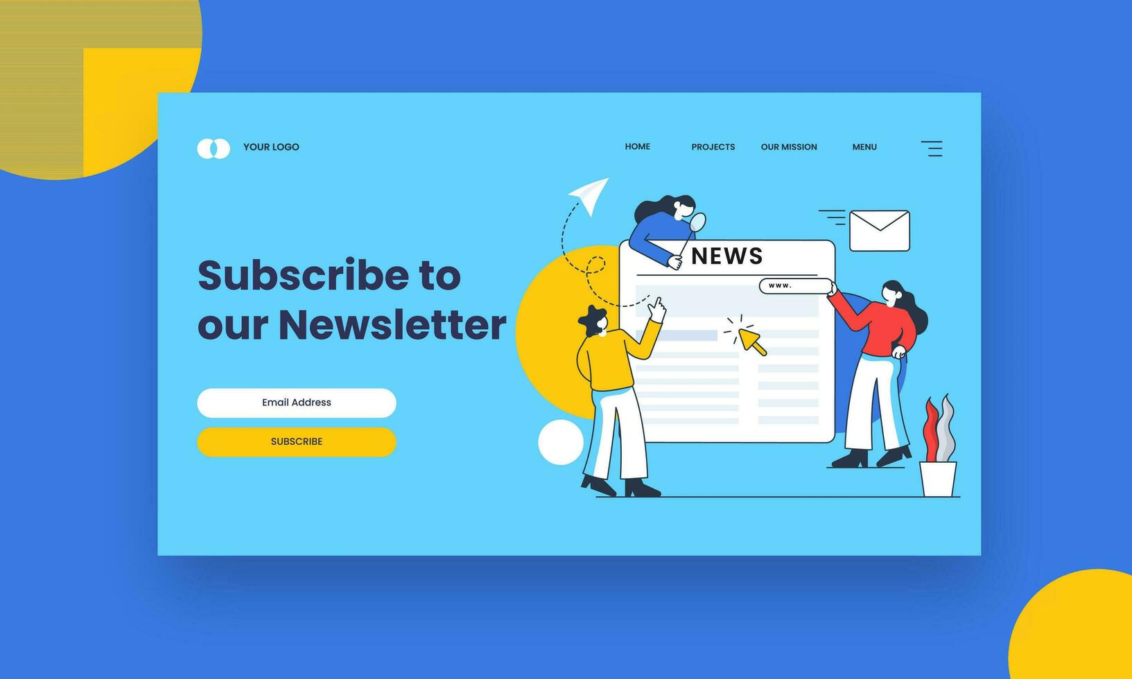 Subscribe To Our Newsletter Hero Banner or Landing Page Design For Advertising. vector