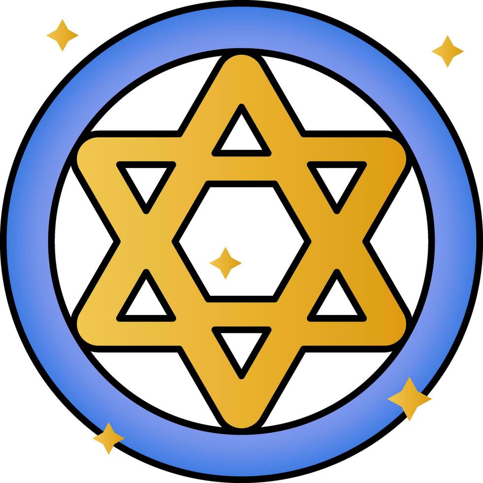 Blue And Yellow Pentagram Circle Icon. vector