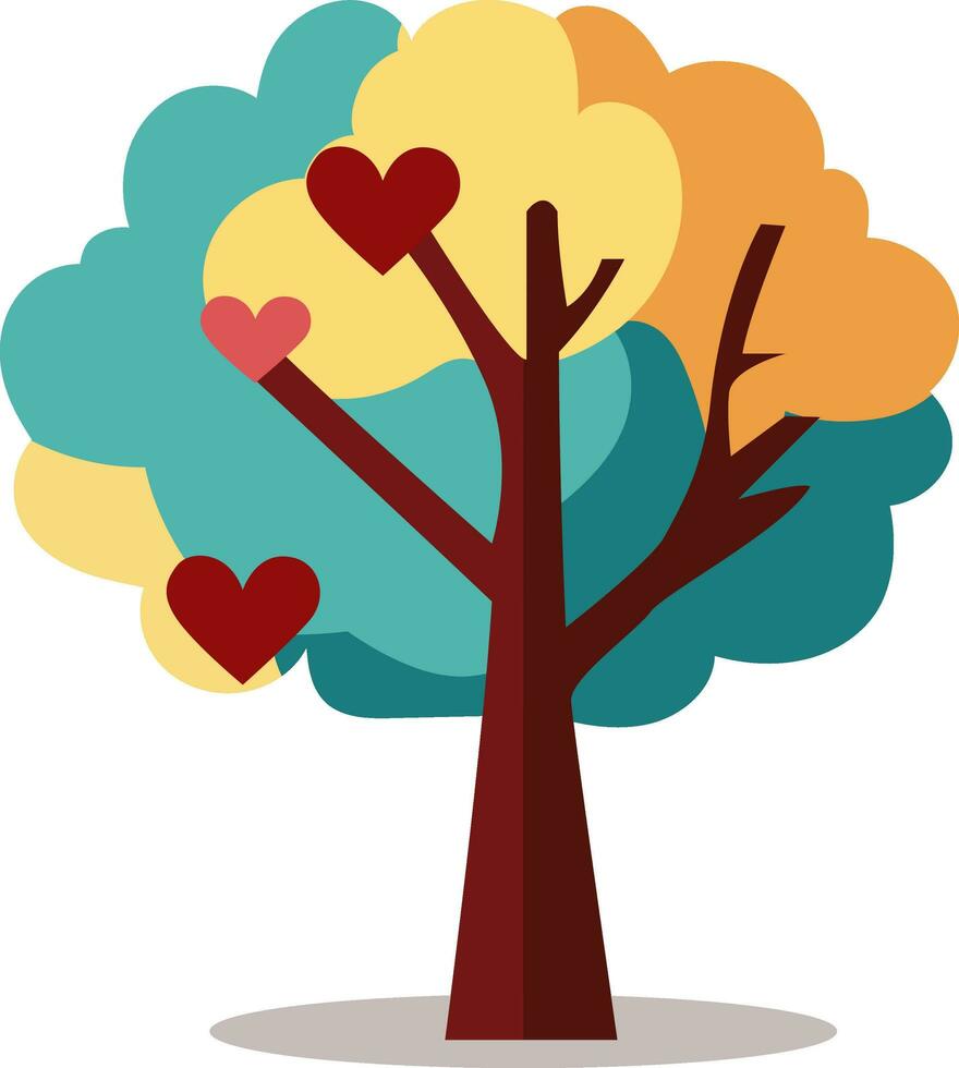 Hearts Decorate Tree Icon In Flat Style. vector