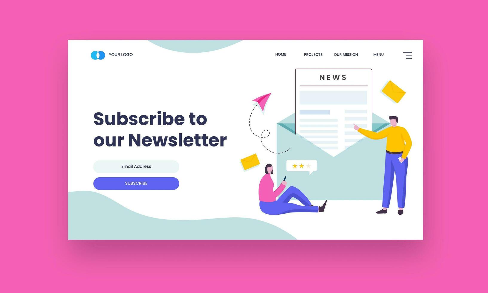 Subscribe To Our Newsletter Hero Banner or Landing Page Design For Advertising. vector