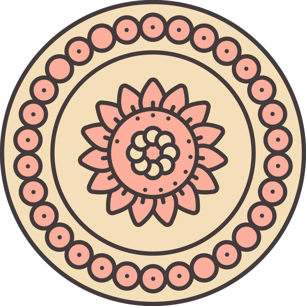 Circle Mandala Design In Peach Red And Yellow Color. vector