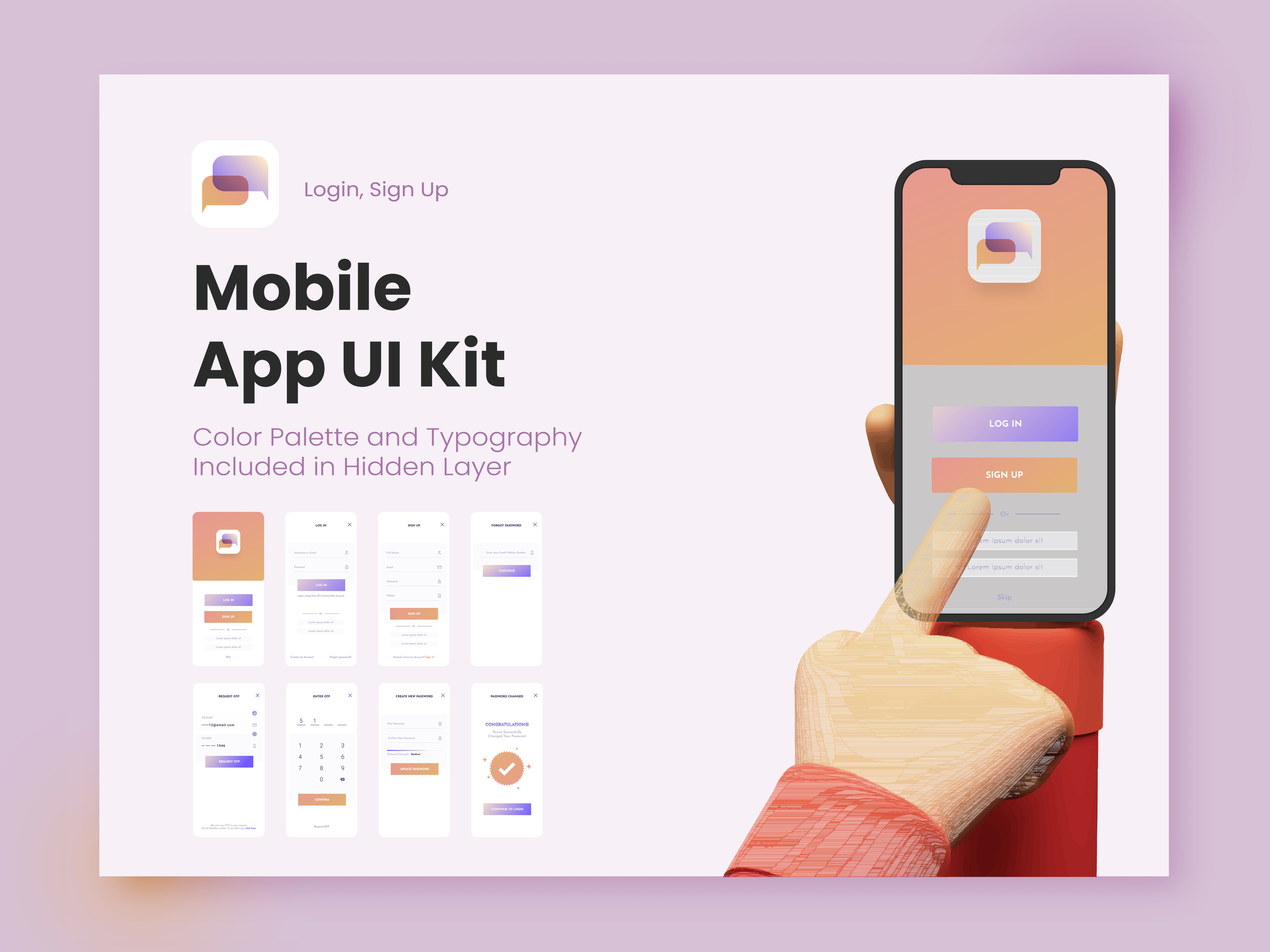 Mobile App UI, UX, GUI Layout With Different Login Screens Including