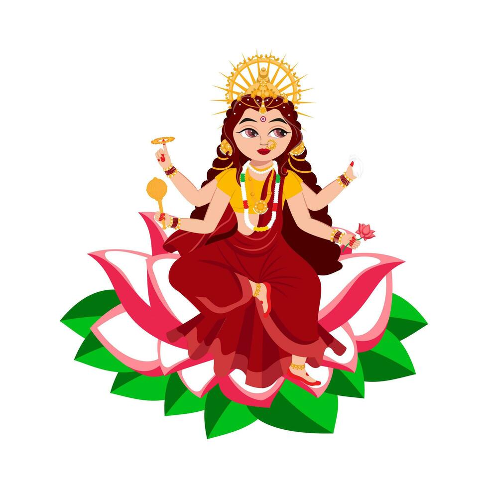 Indian Goddess Siddhidatri Sculpture On White Background. vector