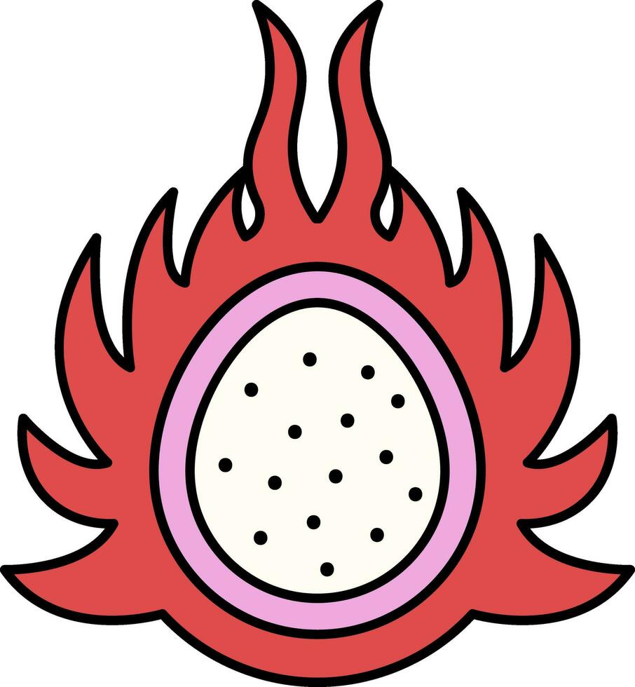 Half Cut Dragon Fruit Icon In Red And Pink Color. vector