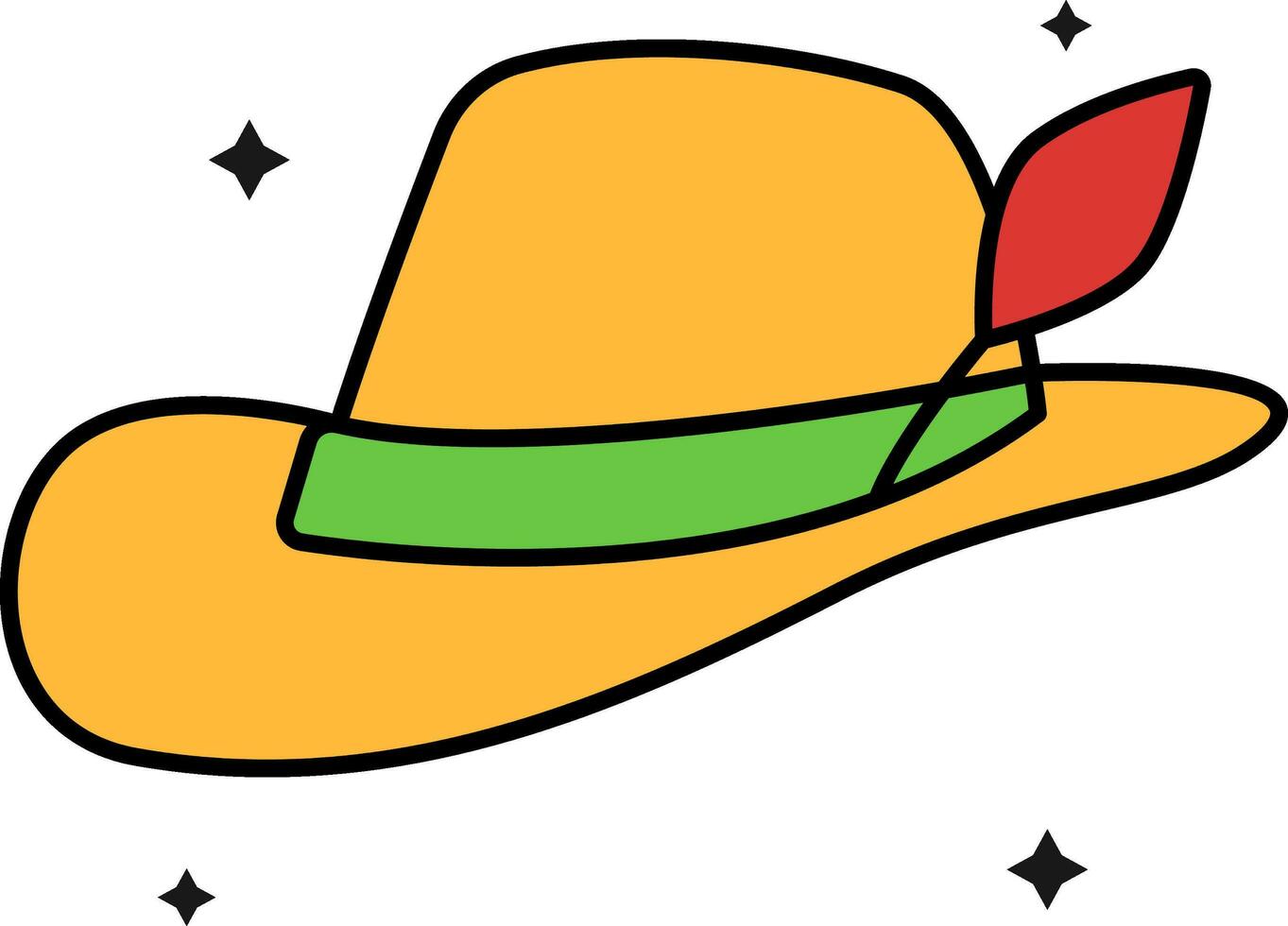 Flat Style Feather With Panama Hat Yellow And Icon. vector
