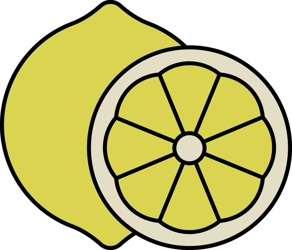 Lemon With Slice Flat Icon In Yellow Color. vector