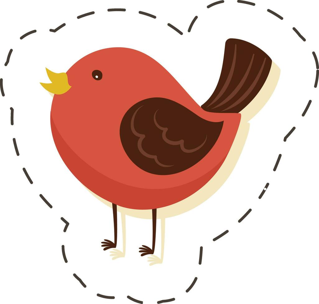 Sticker Or Label Bird In Red Color. vector