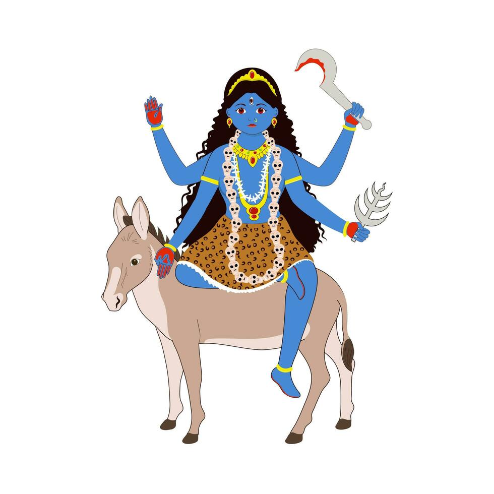 Indian Goddess Kalaratri Sculpture On White Background. vector