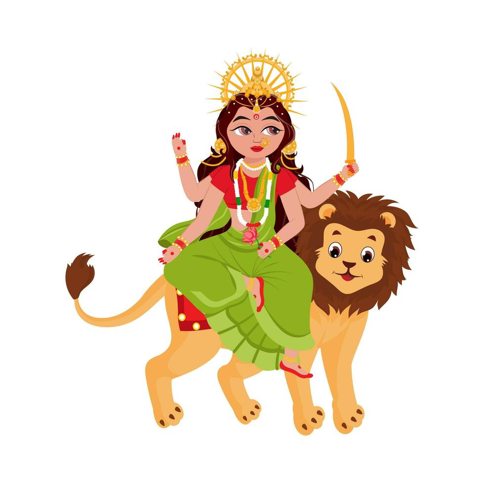 Indian Goddess Katyayani Sculpture On White Background. vector