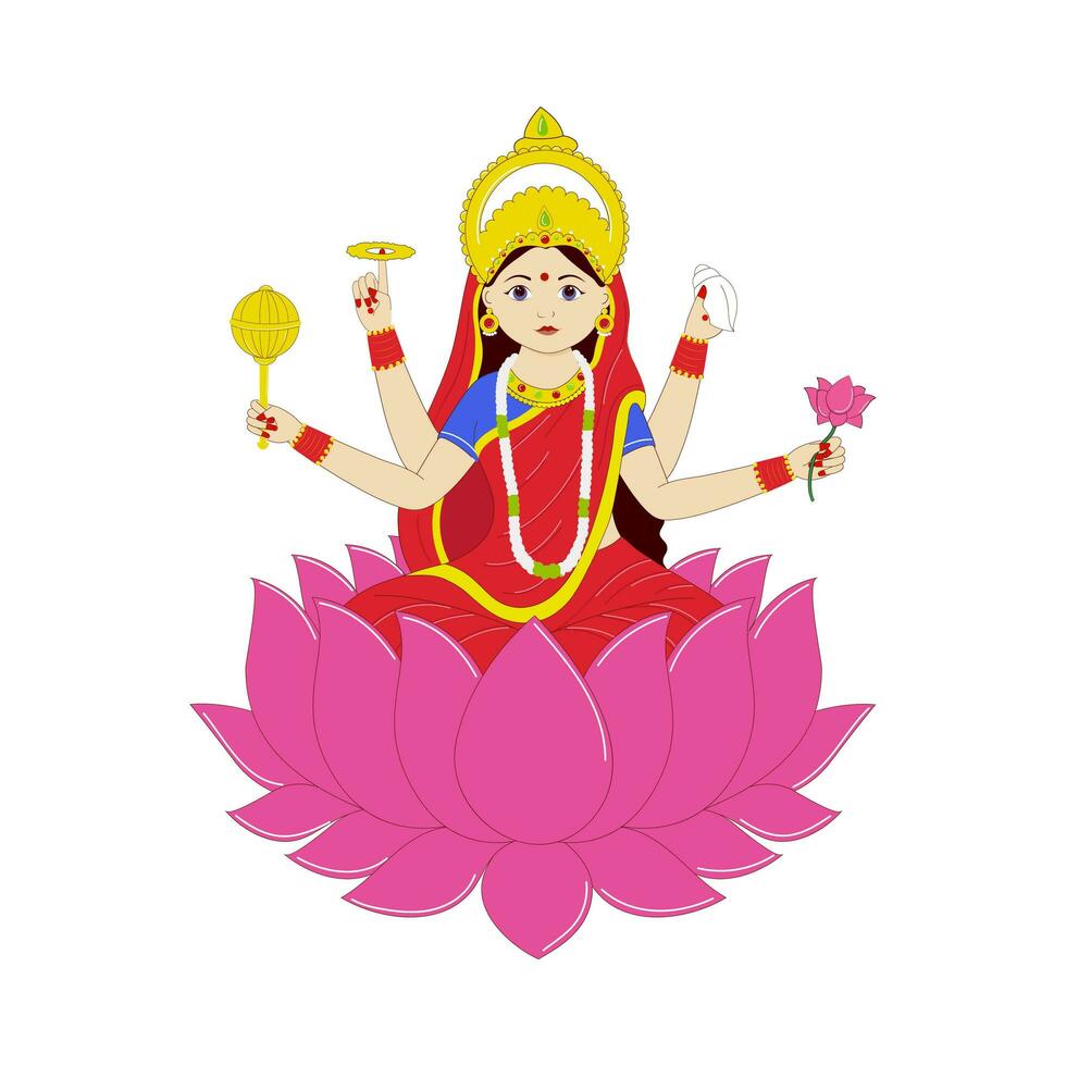 Indian Goddess Siddhidatri Sculpture On White Background. vector