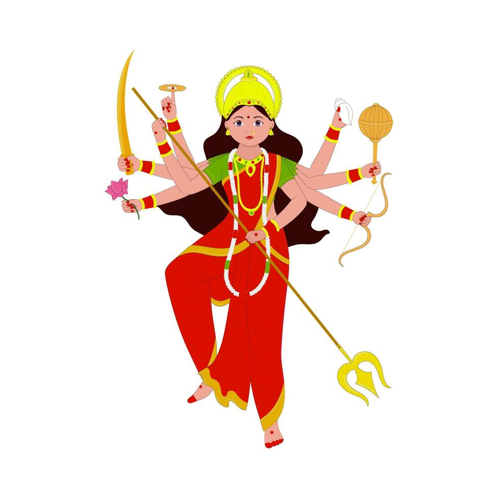 Hindu Mythology Goddess Durga Sculpture On White Background. vector