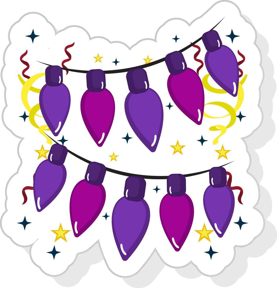 Isolated Sticker Style Colorful Garland Light Bulb Icon. vector