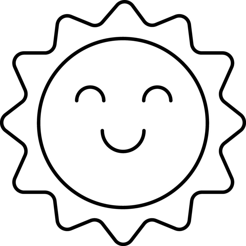 Black Line Art Smiley Sun Cartoon Character Icon. vector