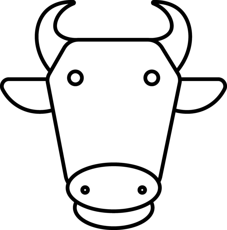 Indian Animal Character Of Cow Or Ox Face Icon In Black Line Art. vector
