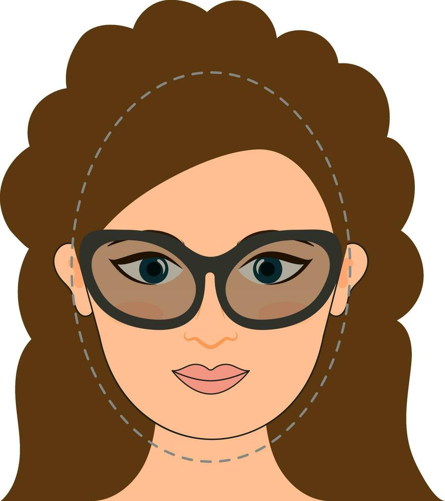 Glasses For Oval Shapes Beautiful Girl Brown Icon. vector