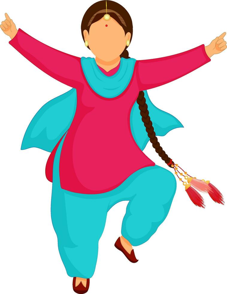 alegre hermosa punjabi mujer bailando en bhangra pose. vector