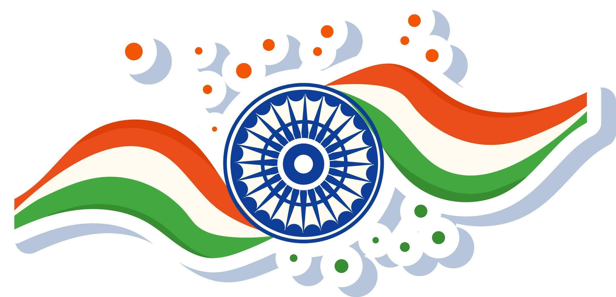 Tricolor Waving Ribbon With Ashoka Wheel Icon In Flat Style. vector