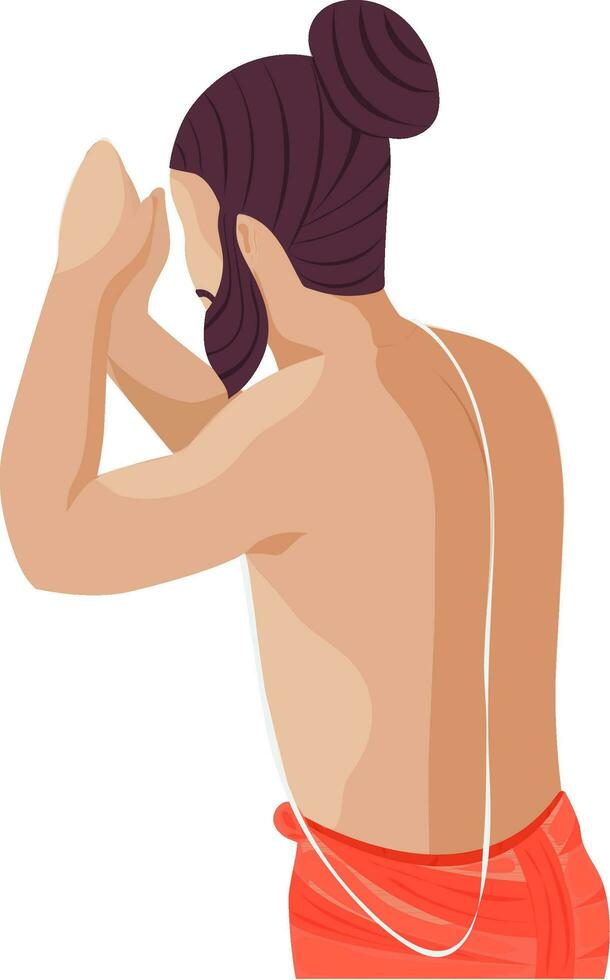 Side View Illusration Of Cartoon Brahmin Doing Namaskar. vector